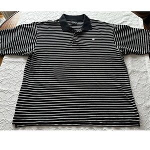 SouthPole Polo Shirt Mens XL Black White Striped Cotton Short Sleeve Vintage